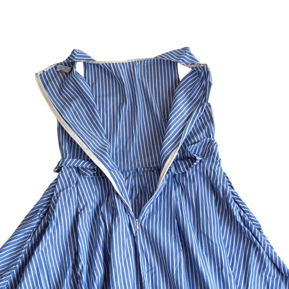 Tahari Blue & White Pinstripe Handkerchief Hem Sleeveless Dress Petite Large - Picture 7 of 7